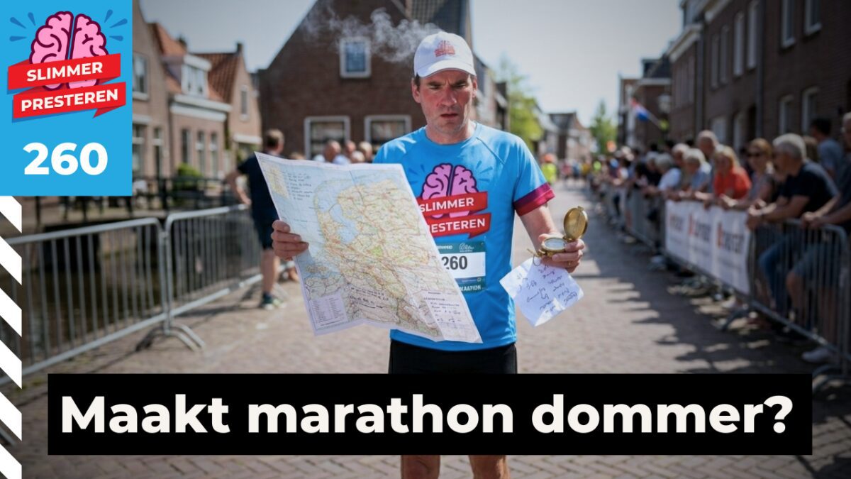 Hardloper met landkaart en rokend hoofd tijdens een marathon.